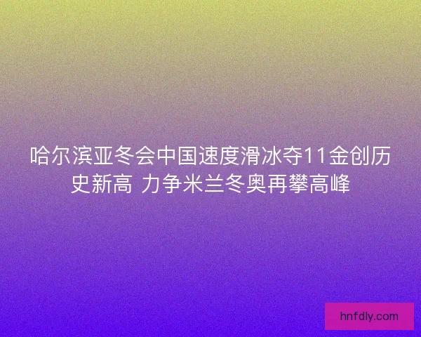 哈尔滨亚冬会中国速度滑冰夺11金创历史新高 力争米兰冬奥再攀高峰
